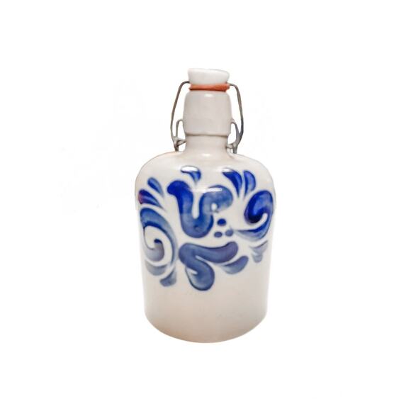 Antique Schilz Glazed Blue Stoneware Bottle with Stopper-Primitive - Picture 1 of 7